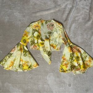 Floral Bell Sleeve organza Crop Top